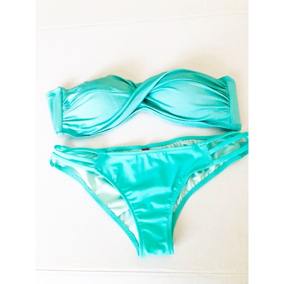 2 Piece Bikini Swimsuit w/w/o Strap Soft Mint Green - Picture 6 of 6